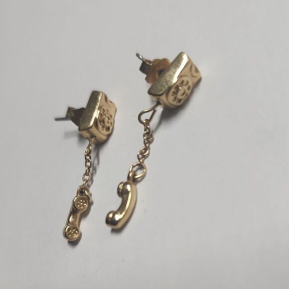 Gold Tone Vintage Avon Telephone Dangle Earrings - Picture 1 of 3